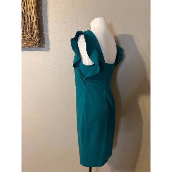 Calvin Klein Dress 10 Green Scuba Flutter Sleeve Stretch Career Church - Picture 5 of 11